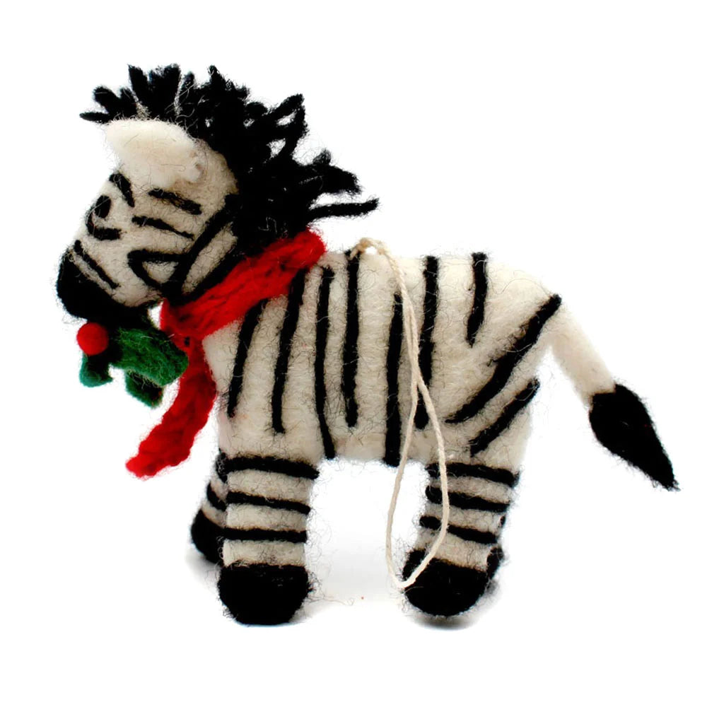 Felt Decoration - Zebra with Holly