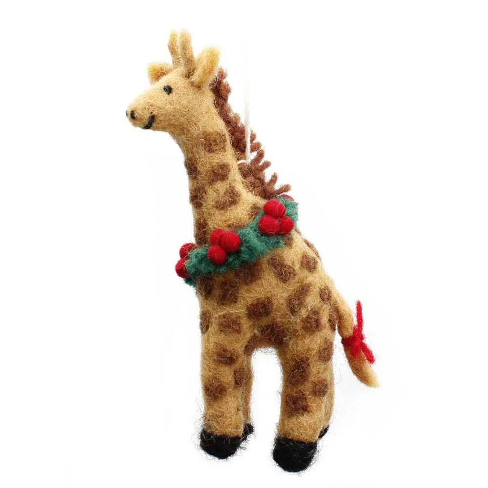 Felt Decoration - Giraffe with Holly Wreath