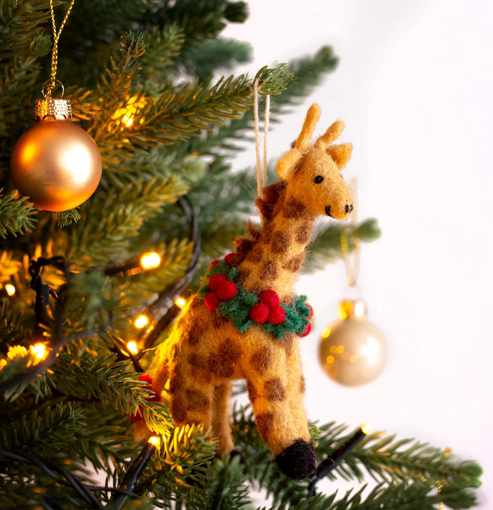 Felt Decoration - Giraffe with Holly Wreath
