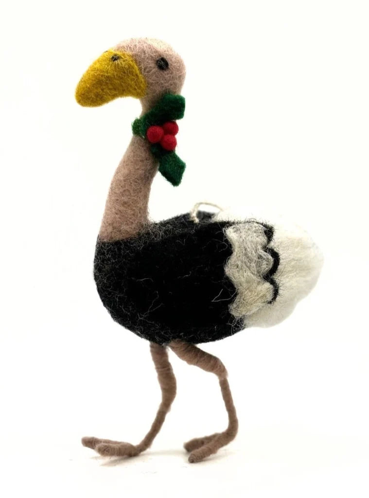 Felt Decoration - Ostrich with Holly